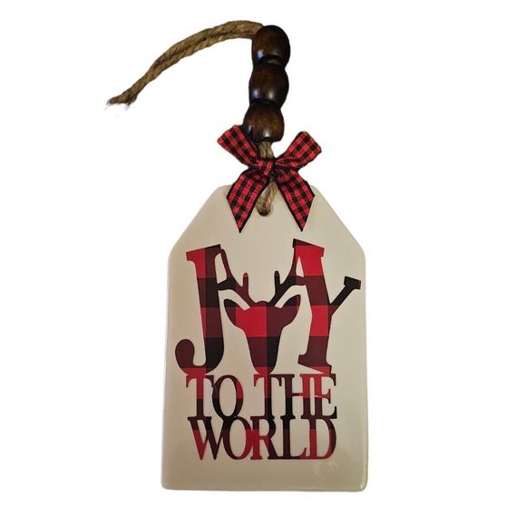Handmade Other - HAND MADE CERAMIC JOY TO THE WORLD BEADED CHRISTMAS ORNAMENT 5IN